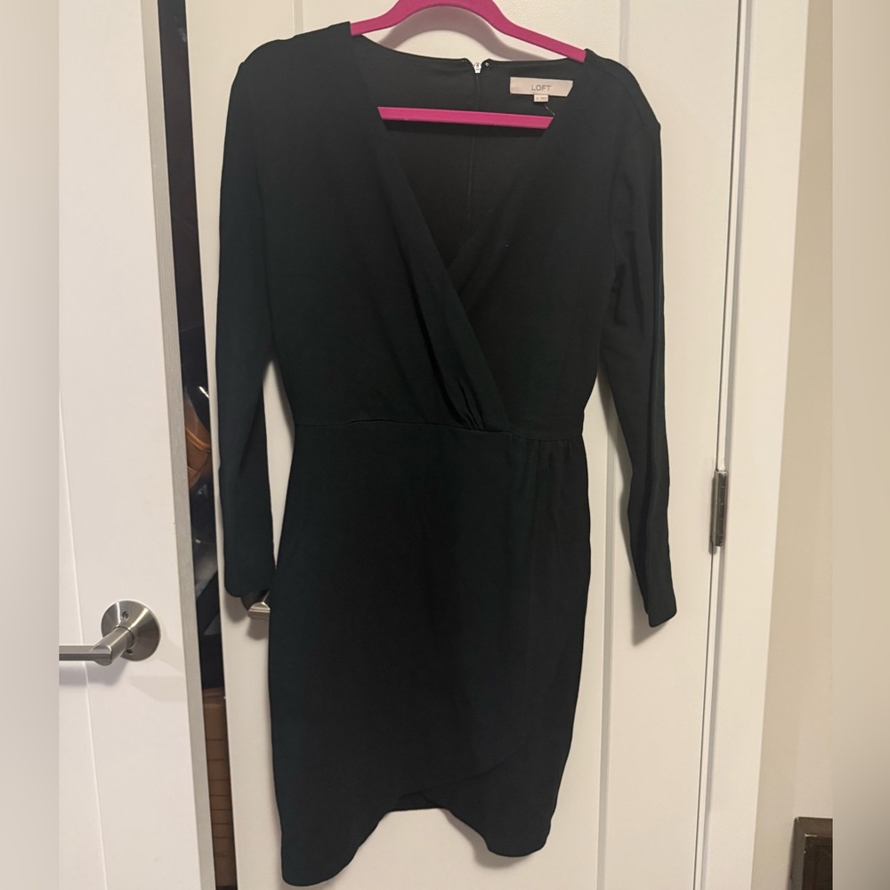 NWT LOFT Dark Green Faux Wrap Dress